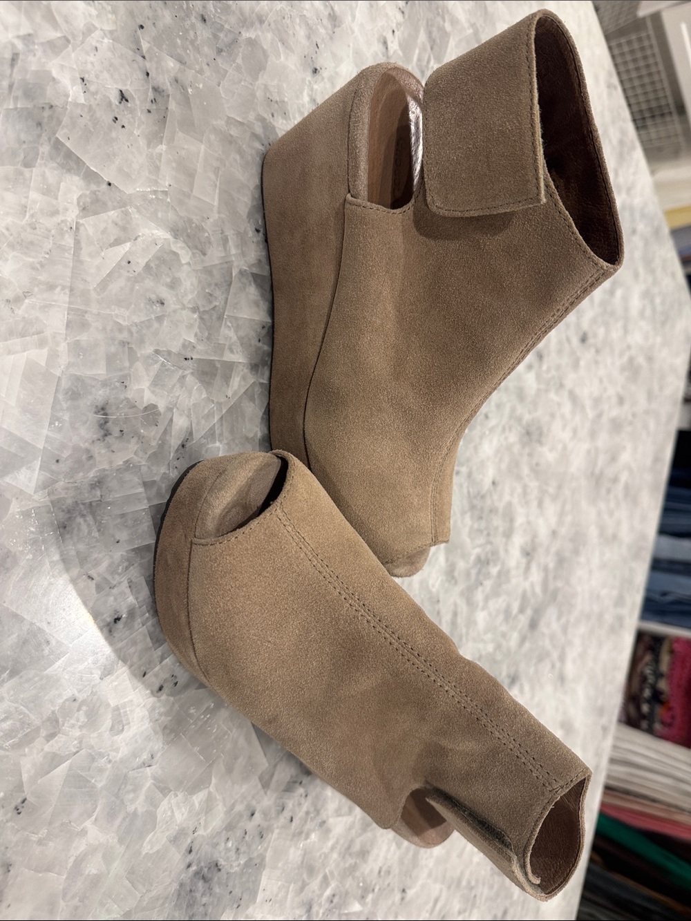 Choclat Blu Women's Suede Platform Ankle Bootie in Taupe